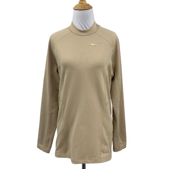 Nike Pro Sweatshirt Women S Small Champagne Fleece Lined Dri Fit Fitted Mock - Picture 1 of 13